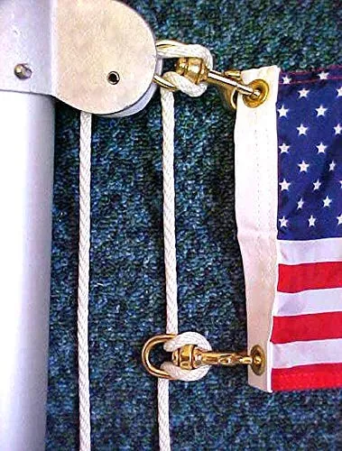 2 ALAZCO 80 ft. Extra Strong Diamond Braid Polypropylene Multi-Purpose Flag Line Rope - Weather Resistant Shock Absorbent Heavy Duty Poly 1/4’’ Thick – They Come with 4pc Swivel Snap Hooks