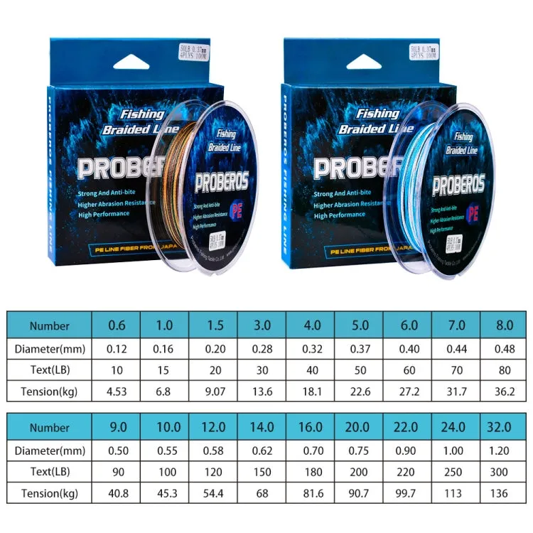 2 PCS PROBEROS 4 Edits 100M Strong Horse Fish Line, Line number: 5.0 / 50LB(Blue)