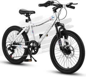 20 Inch Kids' Mountain Bike Ages 5-10, 7-Speed Children's Day Gifts Bicycles for Boys Girls Present, Outdoor Cycling City Bikes