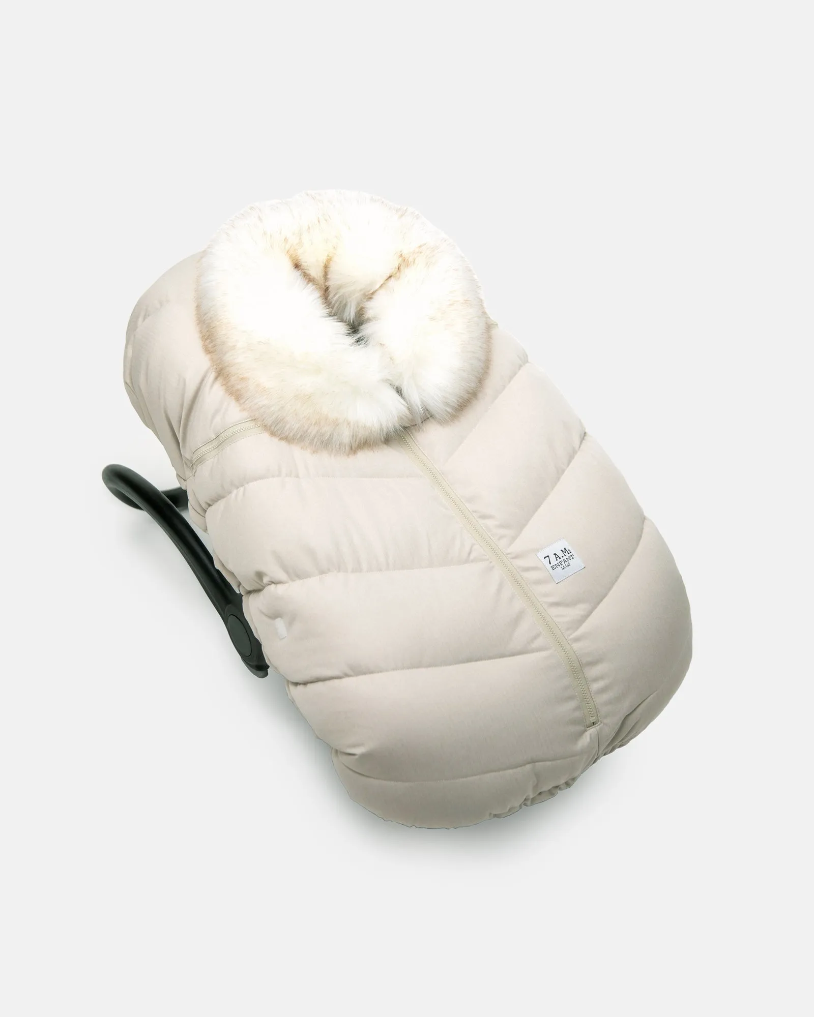 7 A.M. Enfant Car Seat Cocoon - Tundra Heather Beige White Faux Fur
