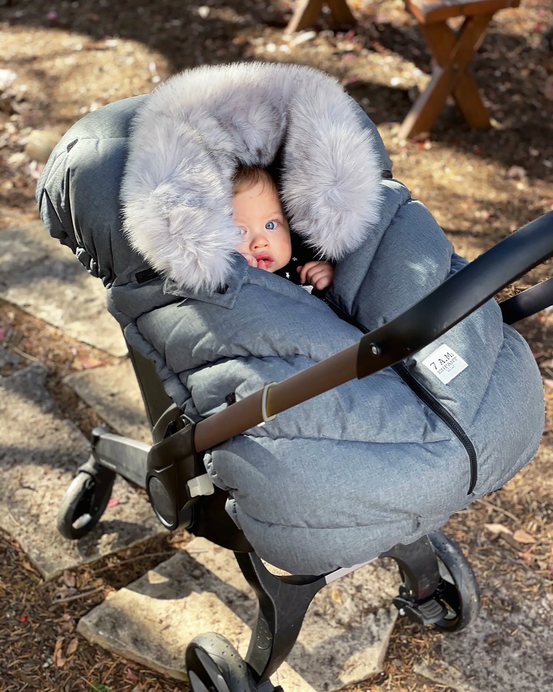 7 A.M. Enfant Car Seat Cocoon - Tundra Heather Grey Dark Faux Fur
