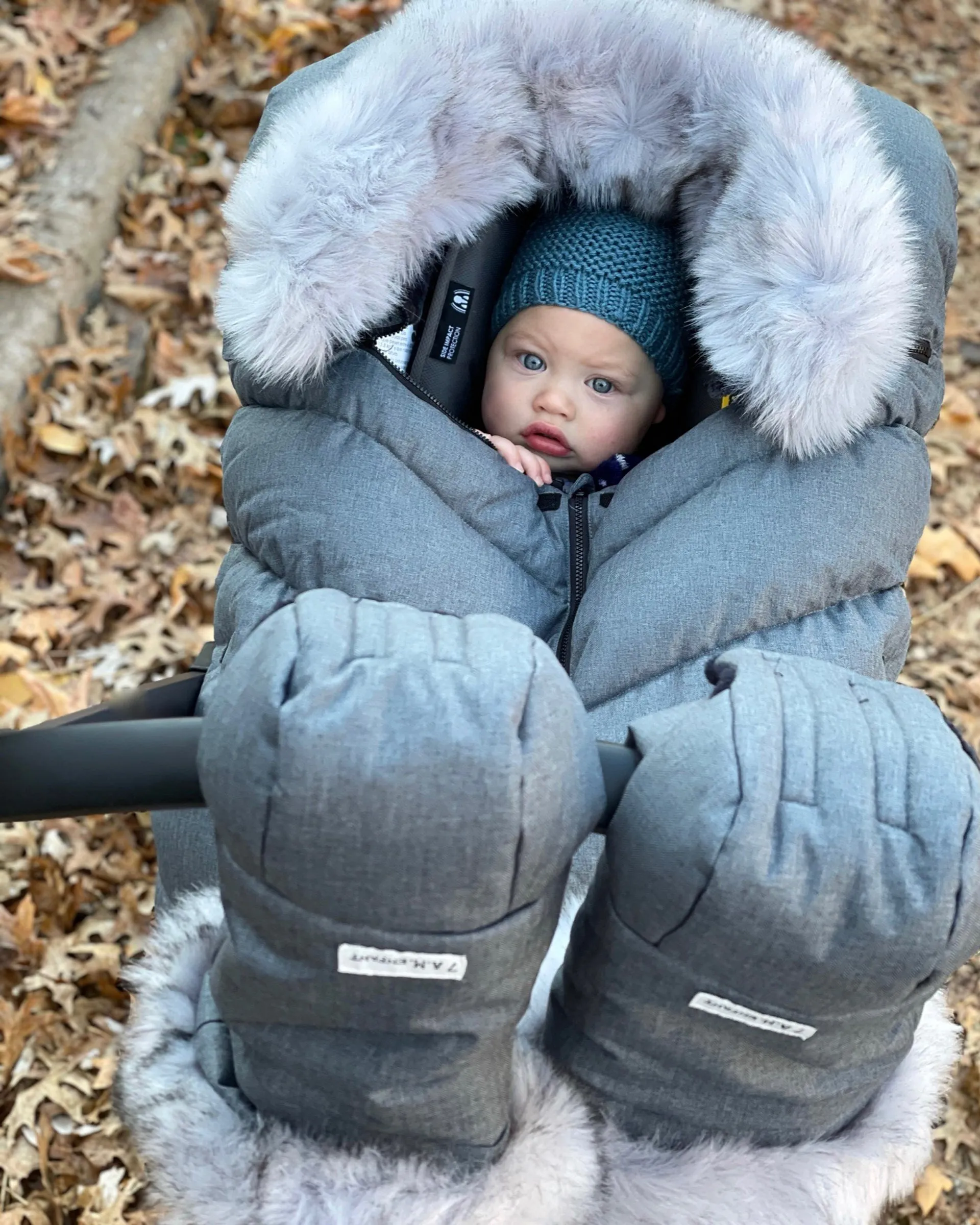 7 A.M. Enfant Car Seat Cocoon - Tundra Heather Grey Dark Faux Fur