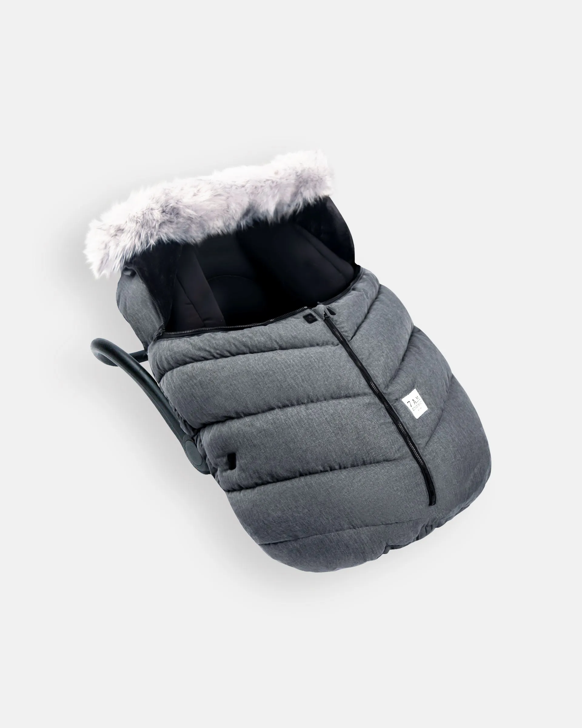 7 A.M. Enfant Car Seat Cocoon - Tundra Heather Grey Dark Faux Fur