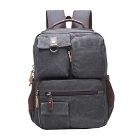 ABage Men's 15.6" Laptop Backpack College Book Bag Travel Daypack Canvas Rucksack, Black