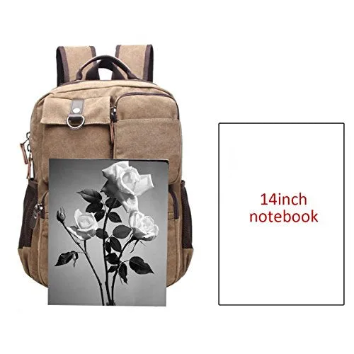 ABage Men's 15.6" Laptop Backpack College Book Bag Travel Daypack Canvas Rucksack, Black