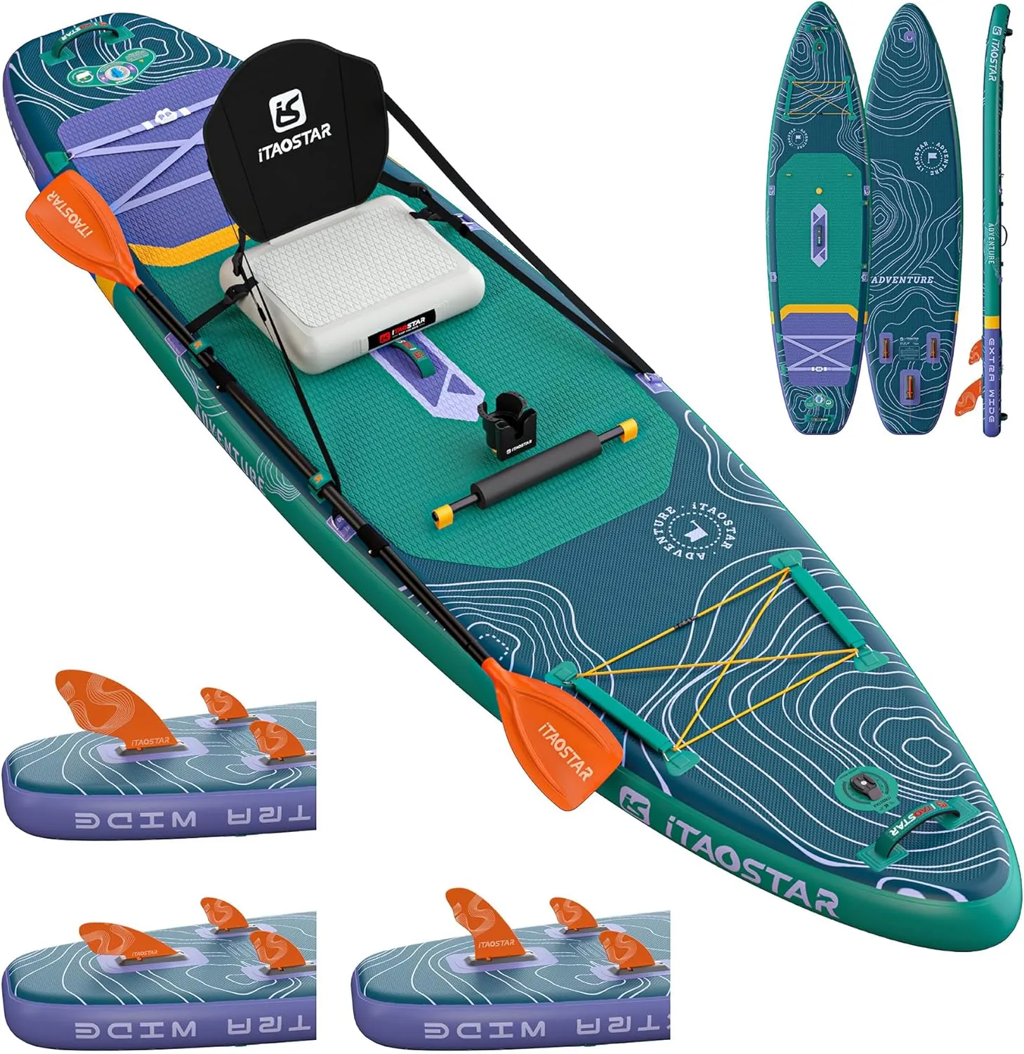 Adventure 1235"/39" Extra Wide Paddle Board, One-Stop Premium SUP Board Accessories, Tailored 5 Fins, Stable Inflatable Stand Up Paddle Boards for Youth/Adults of All Skill Levels