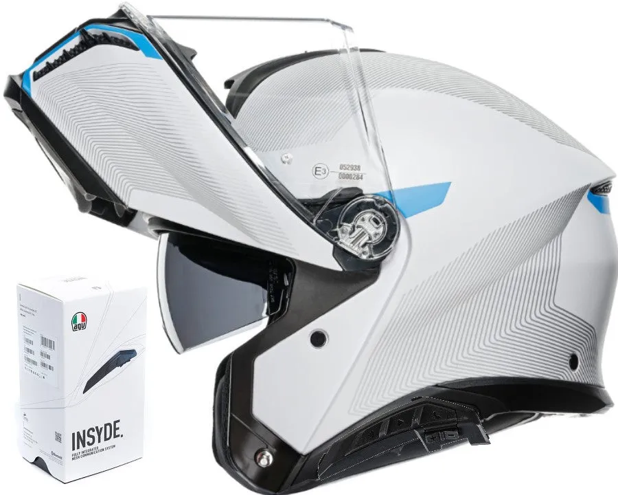 AGV Tourmodular Helmet Frequency Graphic Gray/Blue with Cardo Insyde Installed