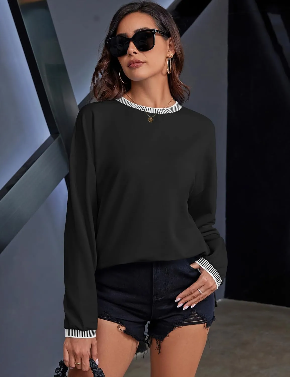 AKEWEI Womens Casual Crewneck Sweatshirts Long Sleeve Shirt Lightweight Tunic Pullover Tops S-XXL