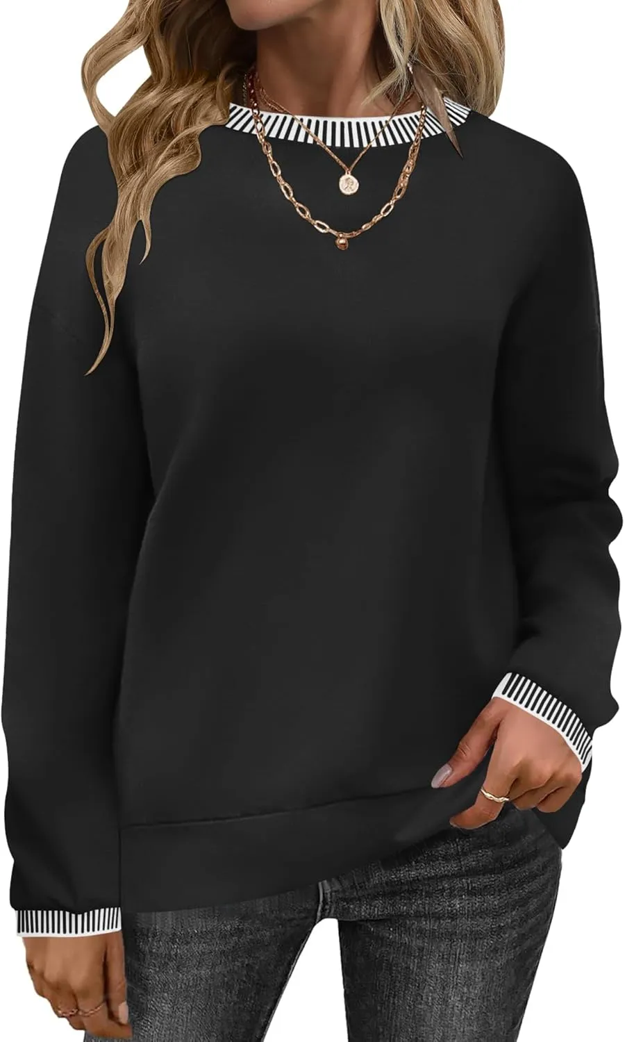 AKEWEI Womens Casual Crewneck Sweatshirts Long Sleeve Shirt Lightweight Tunic Pullover Tops S-XXL