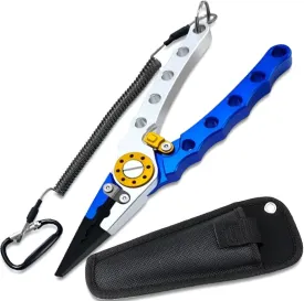 Aluminum Fishing Pliers Saltwater, Fishing Multitool Hook Remover Split Ring Pliers Tools with Sheath and Lanyard Gear for Braided Fishing Line Cutter, Tungsten-Carbide Side Cutters