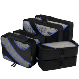 Amazon Brand - Eono Packing Cubes Travel Luggage Organizers Suitcase Organizer Packing Organizers - 6-Set (2L 2M 2Slim), Black Set of 6, Black