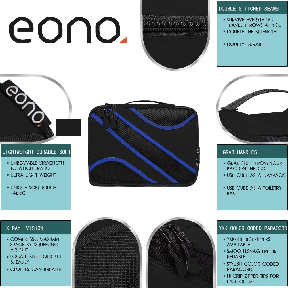 Amazon Brand - Eono Packing Cubes Travel Luggage Organizers Suitcase Organizer Packing Organizers - 6-Set (2L 2M 2Slim), Black Set of 6, Black