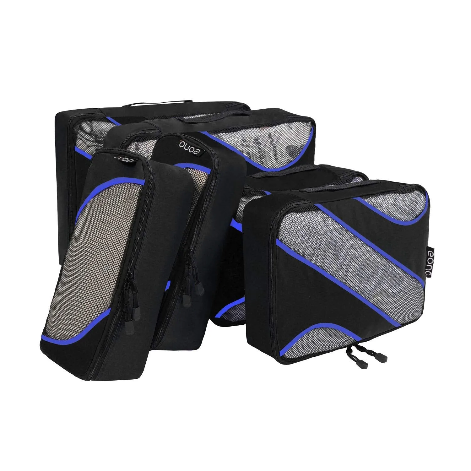 Amazon Brand - Eono Packing Cubes Travel Luggage Organizers Suitcase Organizer Packing Organizers - 6-Set (2L 2M 2Slim), Black Set of 6, Black