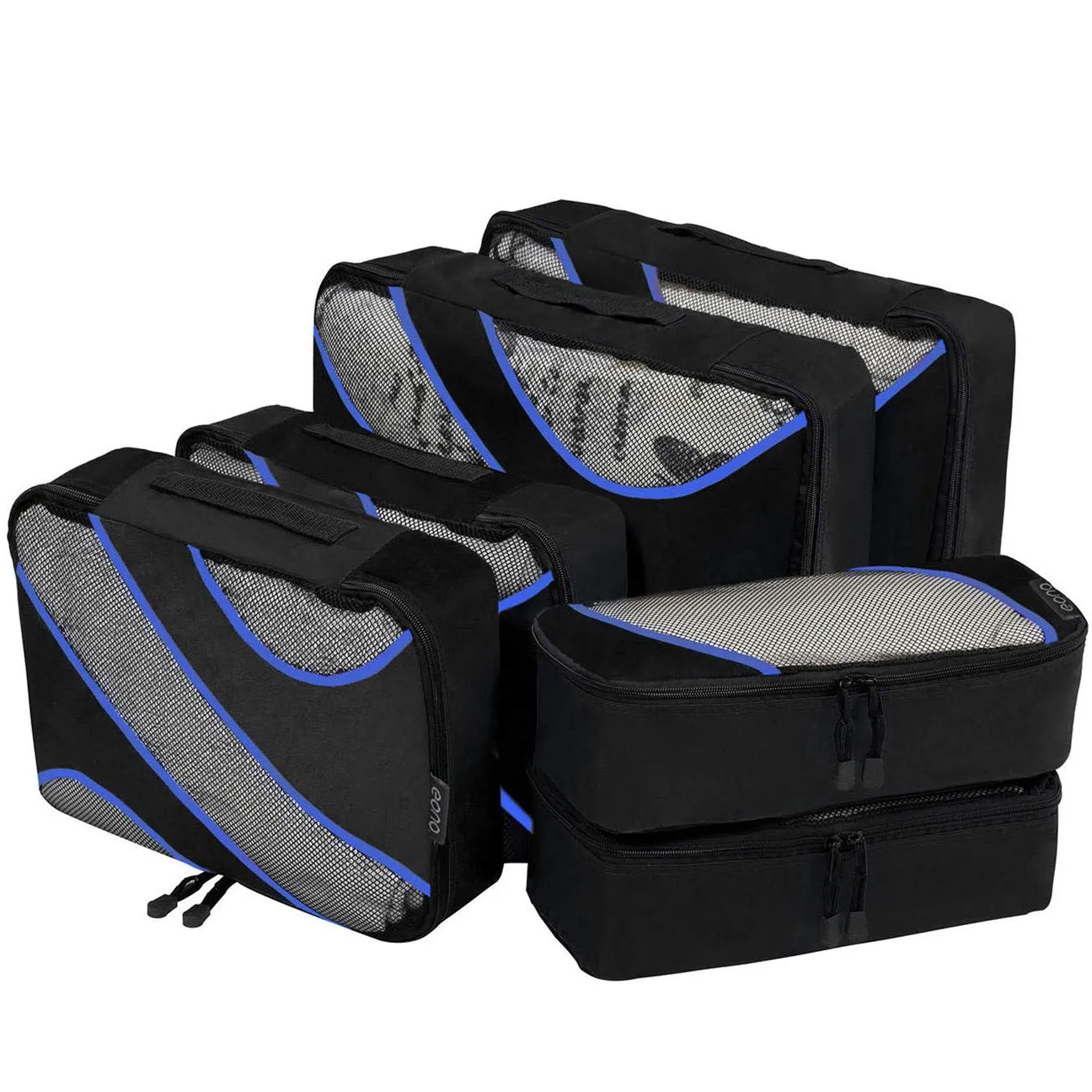 Amazon Brand - Eono Packing Cubes Travel Luggage Organizers Suitcase Organizer Packing Organizers - 6-Set (2L 2M 2Slim), Black Set of 6, Black