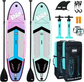 BEYOND MARINA Inflatable Stand Up Paddle Board, 10'6" SUP Paddleboard for Adult, Premium Accessories | Non-Slip 5MM EVA Deck & Foam Handles, Camera Mount, Double Action Pump, 85L Travel Backpack