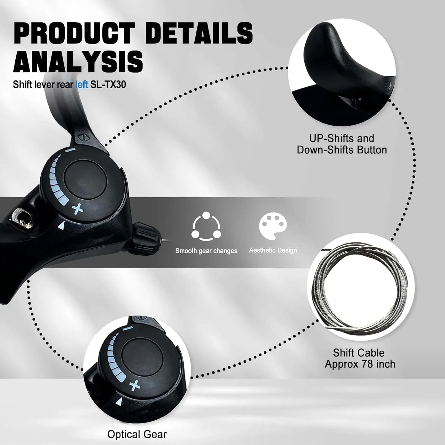 Bike Gear Shifter, SL-TX30-6R Speed Shift Lever and Set, One Pair 3X6 Bike Thumb Gear Shifters for Mountaiity Road Folding Bicycle