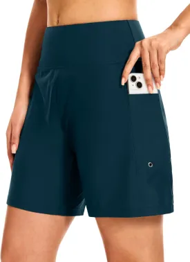 Blouty Women's 7" Long Swim Board Shorts with Pockets Liner High Waisted Quick Dry Beach Swimming Shorts for Women