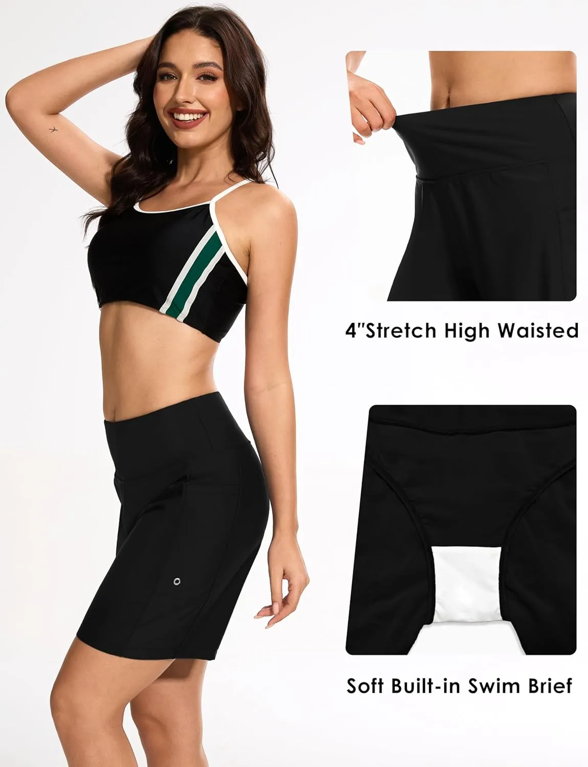 Blouty Women's 7" Long Swim Board Shorts with Pockets Liner High Waisted Quick Dry Beach Swimming Shorts for Women