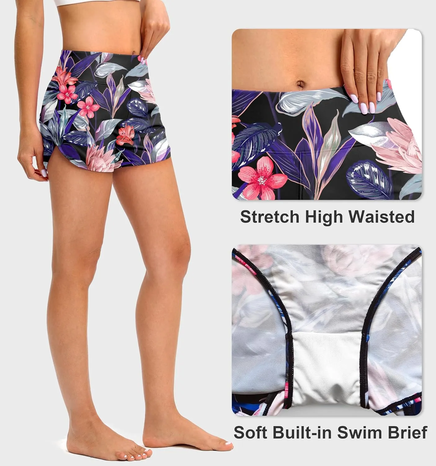 Blouty Women's Swim Board Shorts with Pockets High Waisted Tummy Control Swimsuit Bathing Shorts for Women with Liner