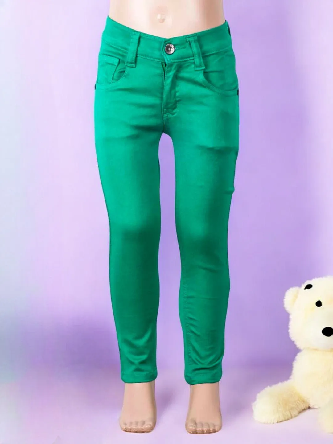 Bright Green Stretchable Slim-Fit Pants for Girls