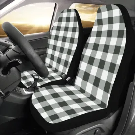 Buffalo Plaid Car Seat Covers 2 pc, Black and White Check Lumberjack Front Seat Covers, Car SUV Seat Protector Accessory