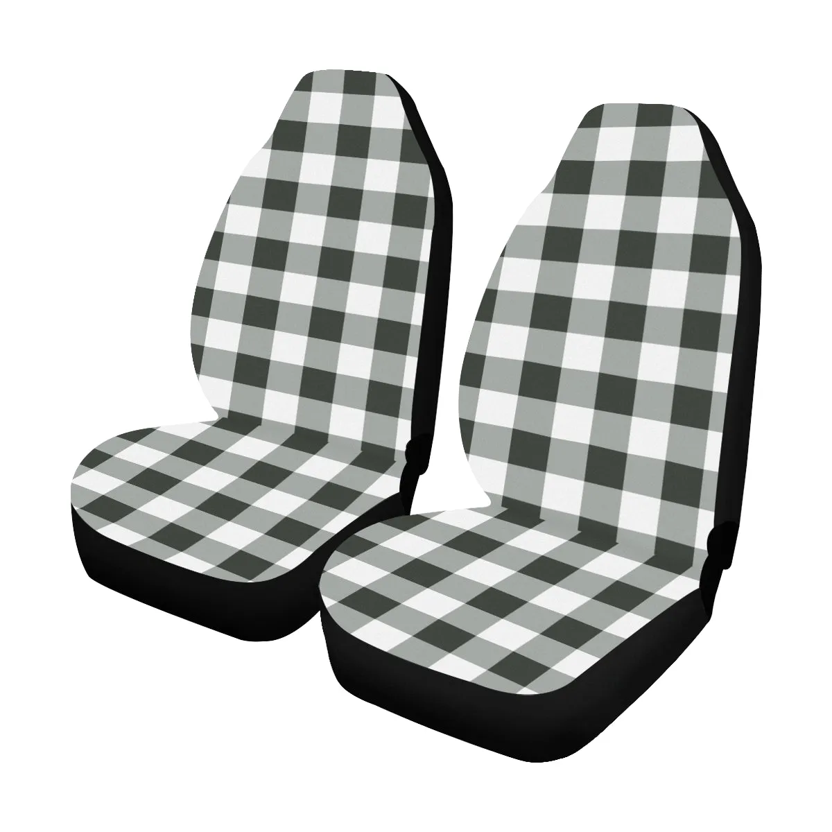 Buffalo Plaid Car Seat Covers 2 pc, Black and White Check Lumberjack Front Seat Covers, Car SUV Seat Protector Accessory