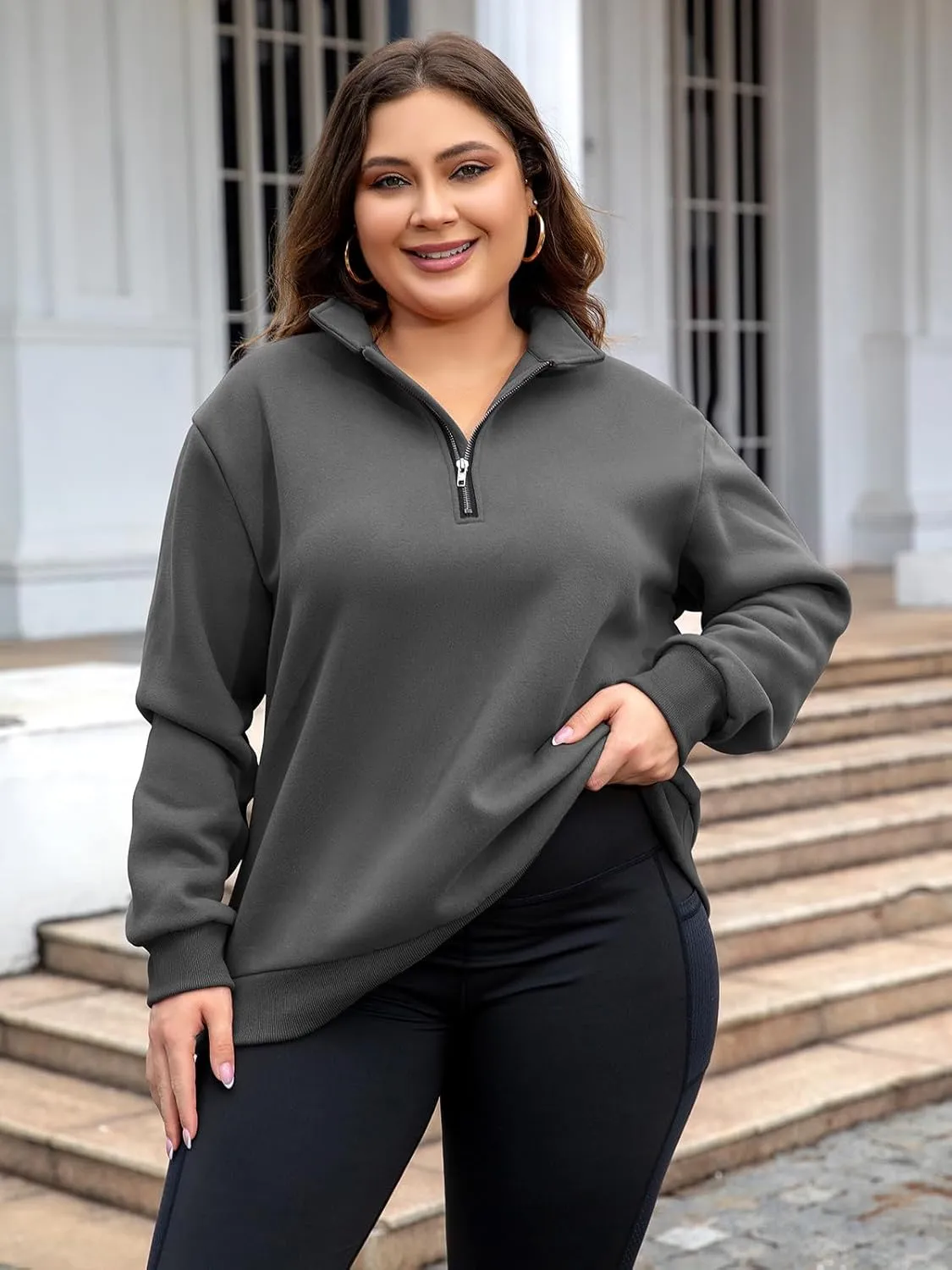 Chulianyouhuo Womens Plus Size Half Zip Pullover Long Sleeve Oversized Sweatshirt Drop Shoulder Hoodie Teen Girls Y2K Clothes