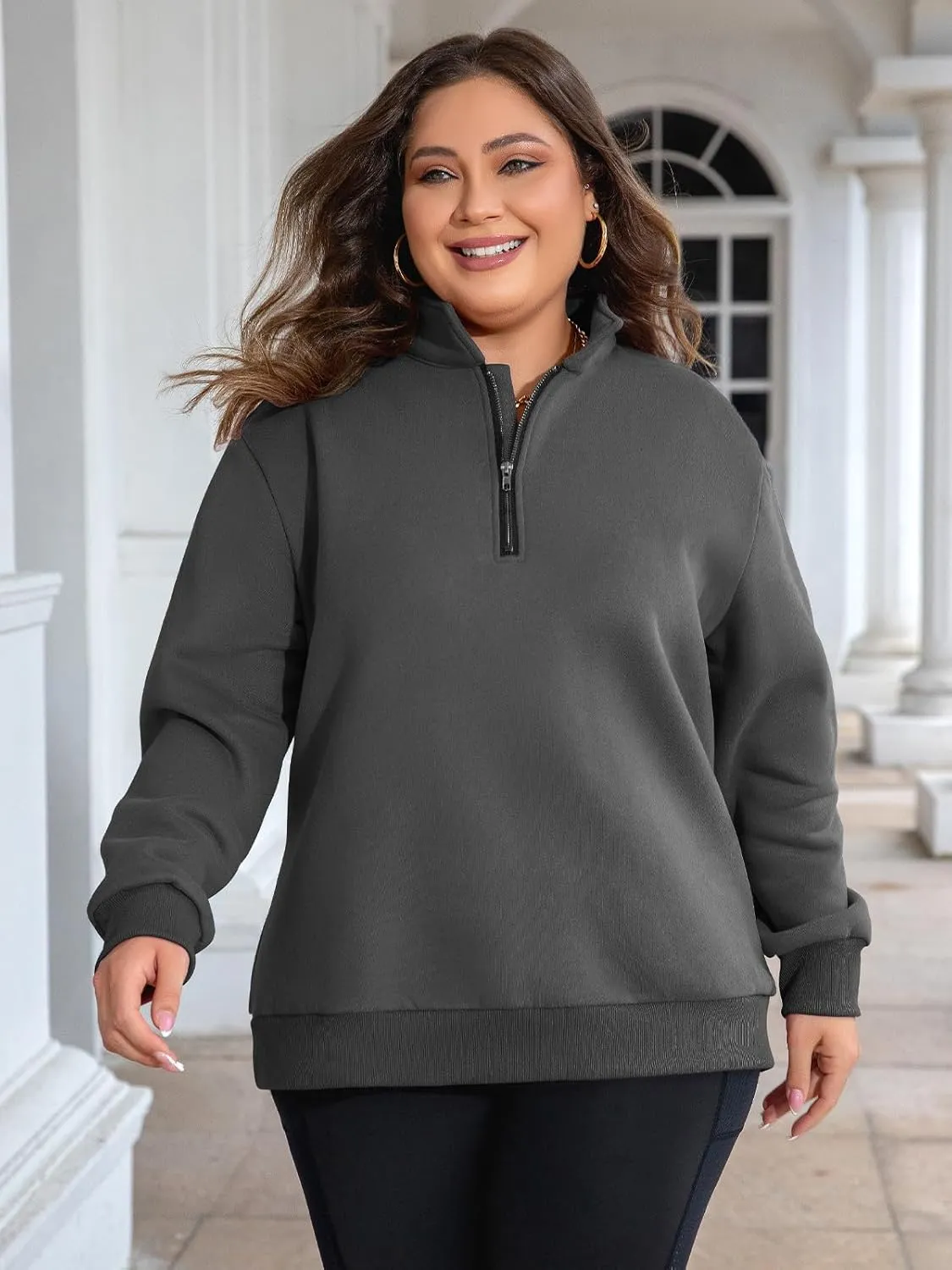 Chulianyouhuo Womens Plus Size Half Zip Pullover Long Sleeve Oversized Sweatshirt Drop Shoulder Hoodie Teen Girls Y2K Clothes