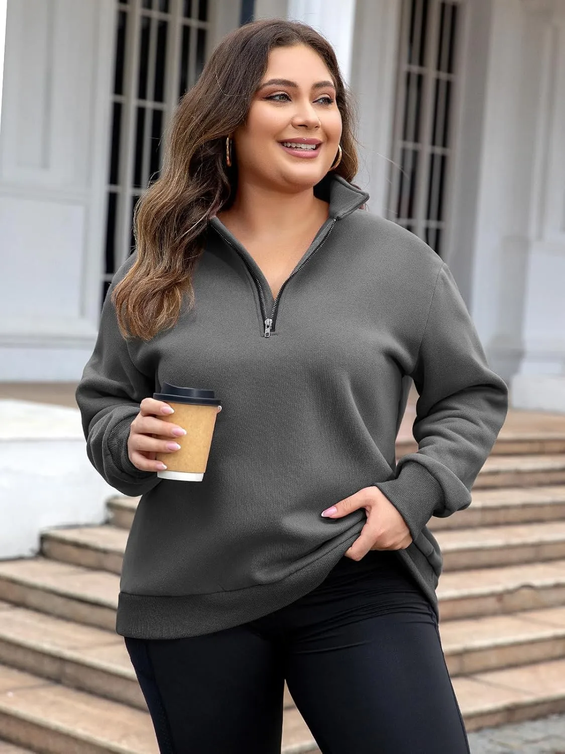 Chulianyouhuo Womens Plus Size Half Zip Pullover Long Sleeve Oversized Sweatshirt Drop Shoulder Hoodie Teen Girls Y2K Clothes