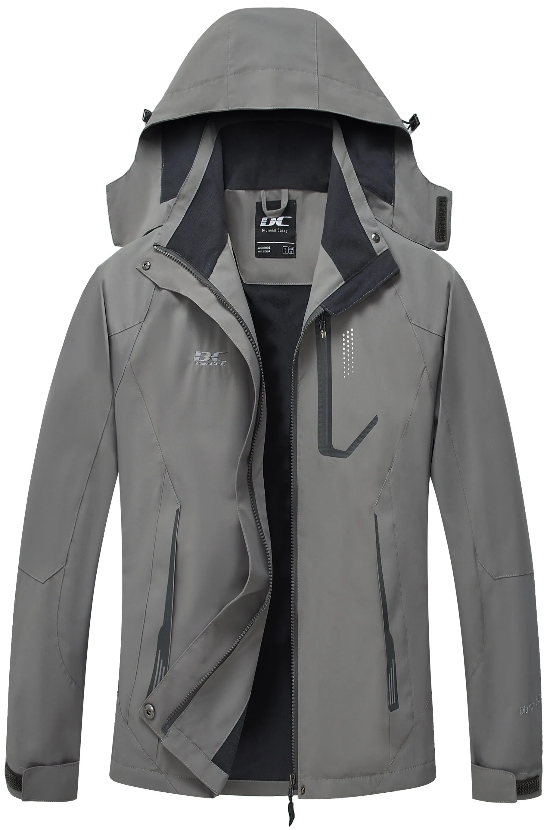 Diamond Candy Womens Rain Jacket Waterproof Coat with Hood Windproof Lightweight Hiking Jackets