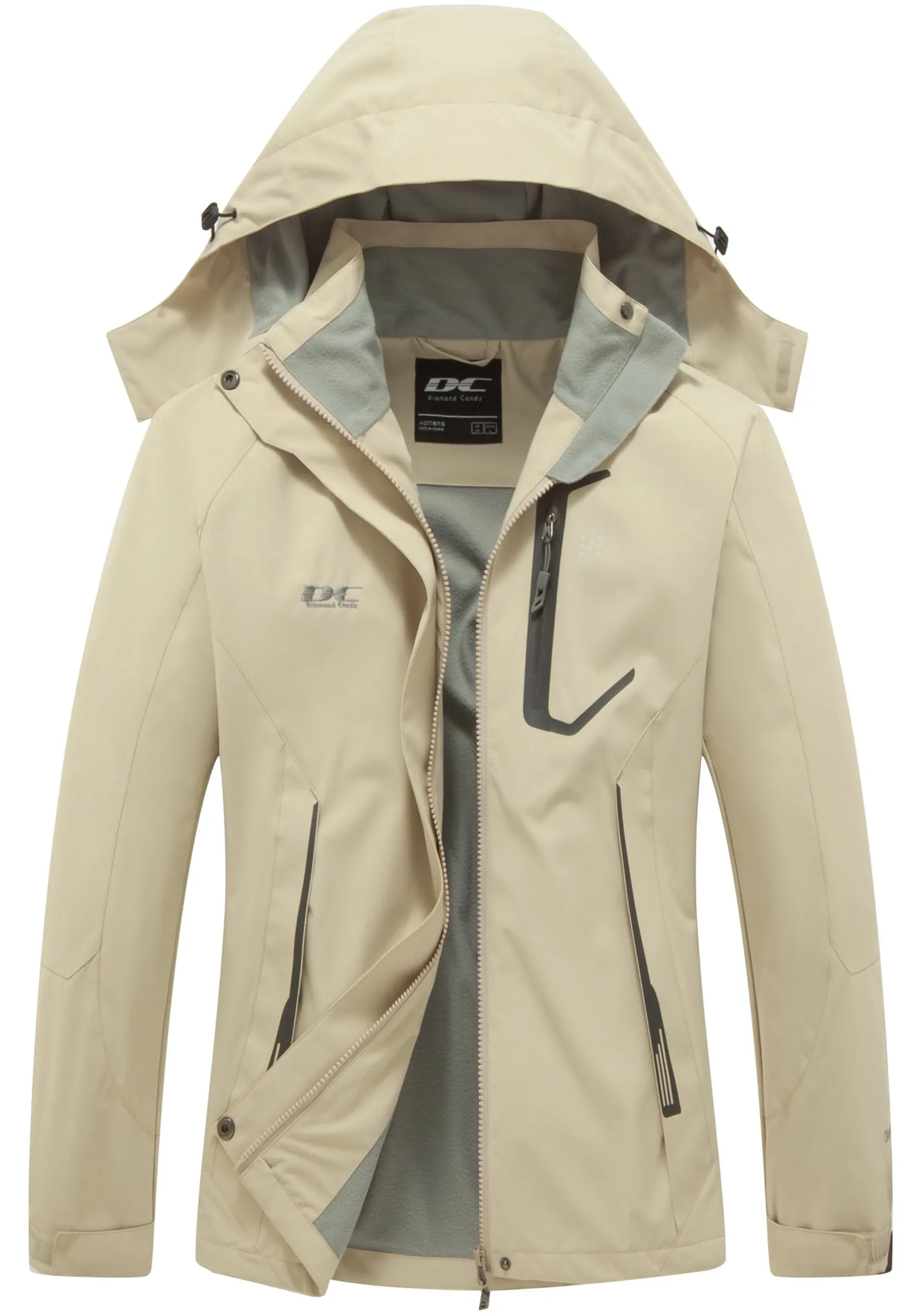 Diamond Candy Womens Rain Jacket Waterproof Coat with Hood Windproof Lightweight Hiking Jackets