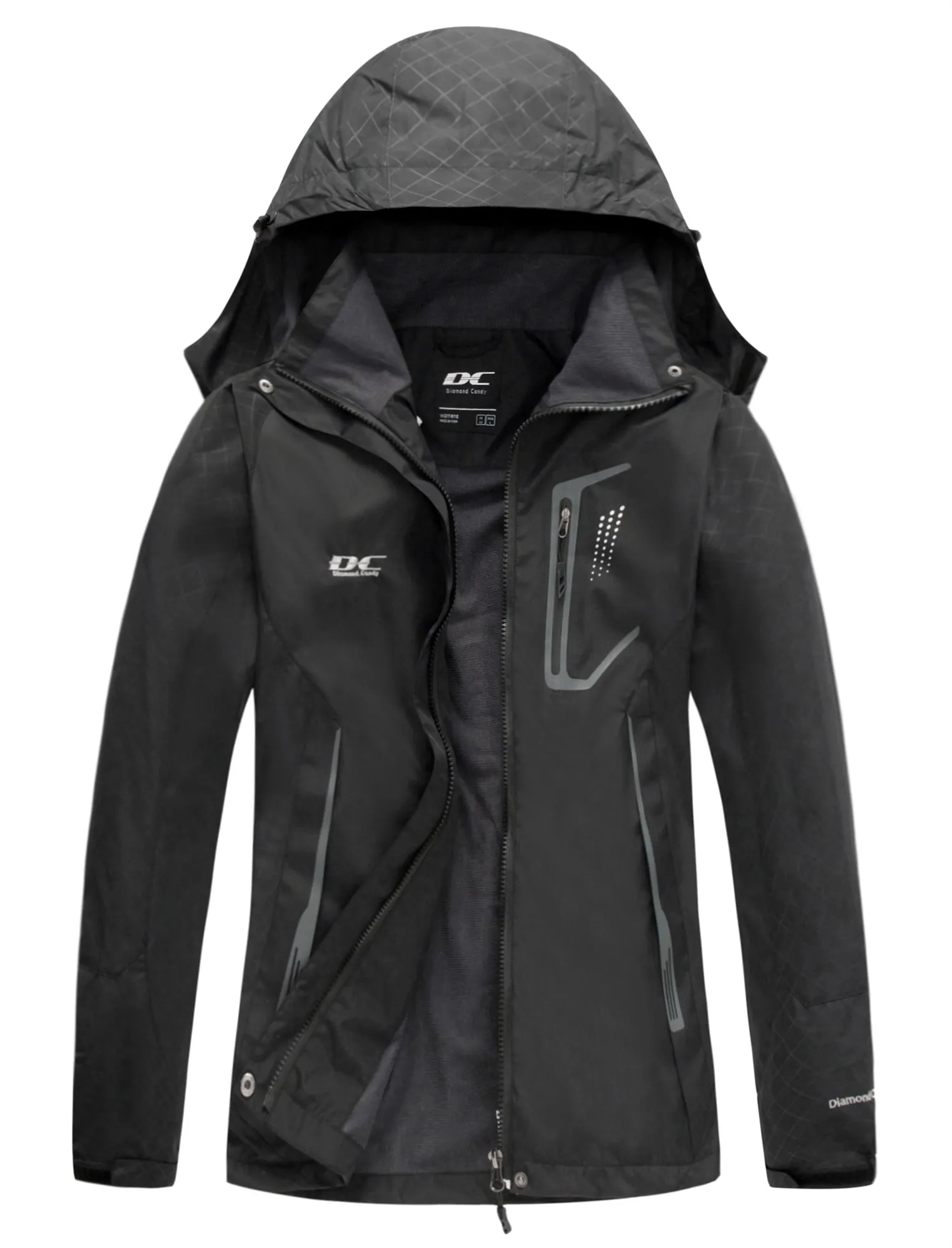 Diamond Candy Womens Rain Jacket Waterproof Coat with Hood Windproof Lightweight Hiking Jackets