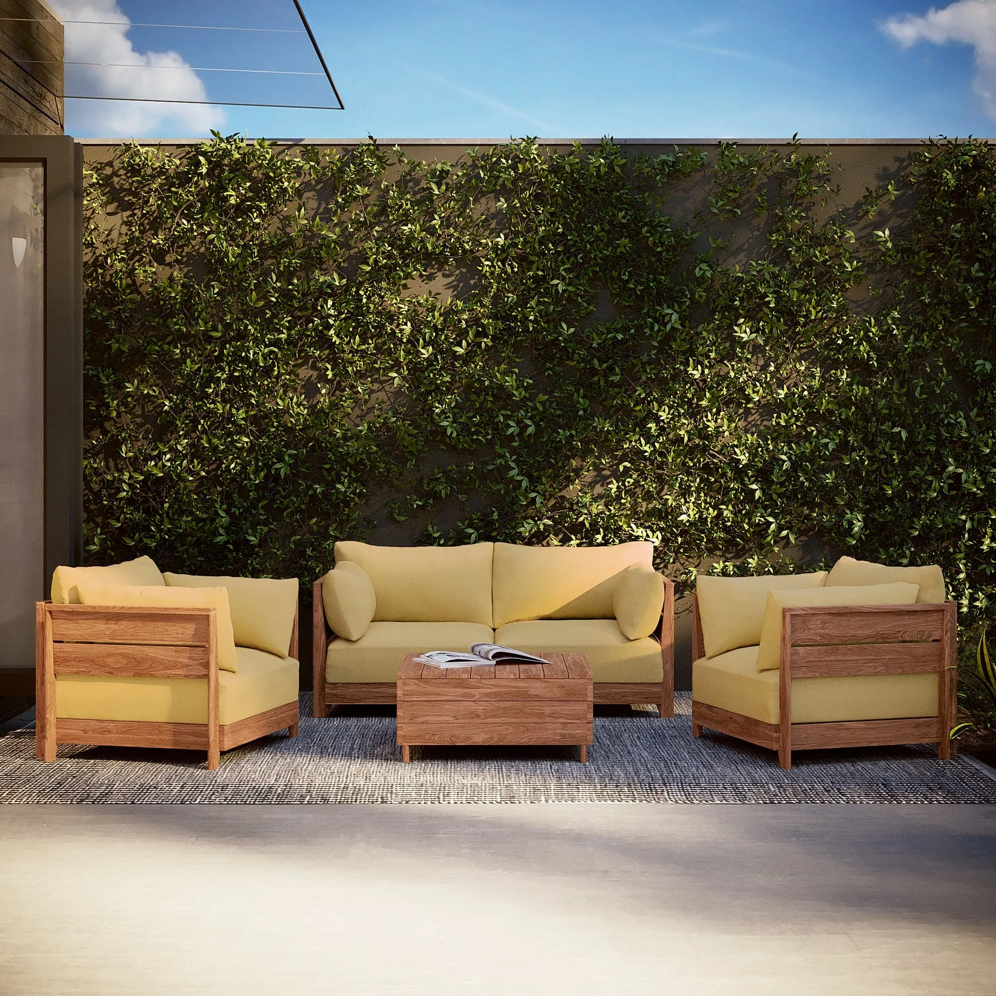 Dwell™ Modular Teak Outdoor Loveseat | Classic Canvas in Sun