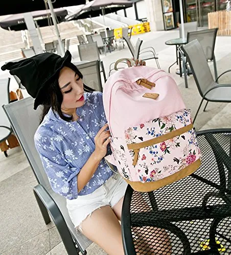 Eaglebeky Causal Travel Canvas Rucksack Lightweight Backpacks for Girls School Bookbags (Flower