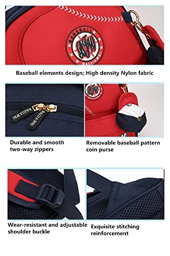 Fanci Baseball Cap Primary School Backpack for Teens Boys Elementary School Bookbag with Coin Purse