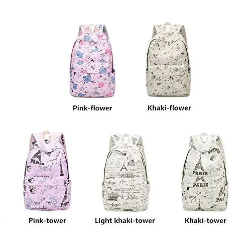Fanci Flora Flower Prints Elementary School Rucksack Backpack for Teenage Girls Canvas Casual