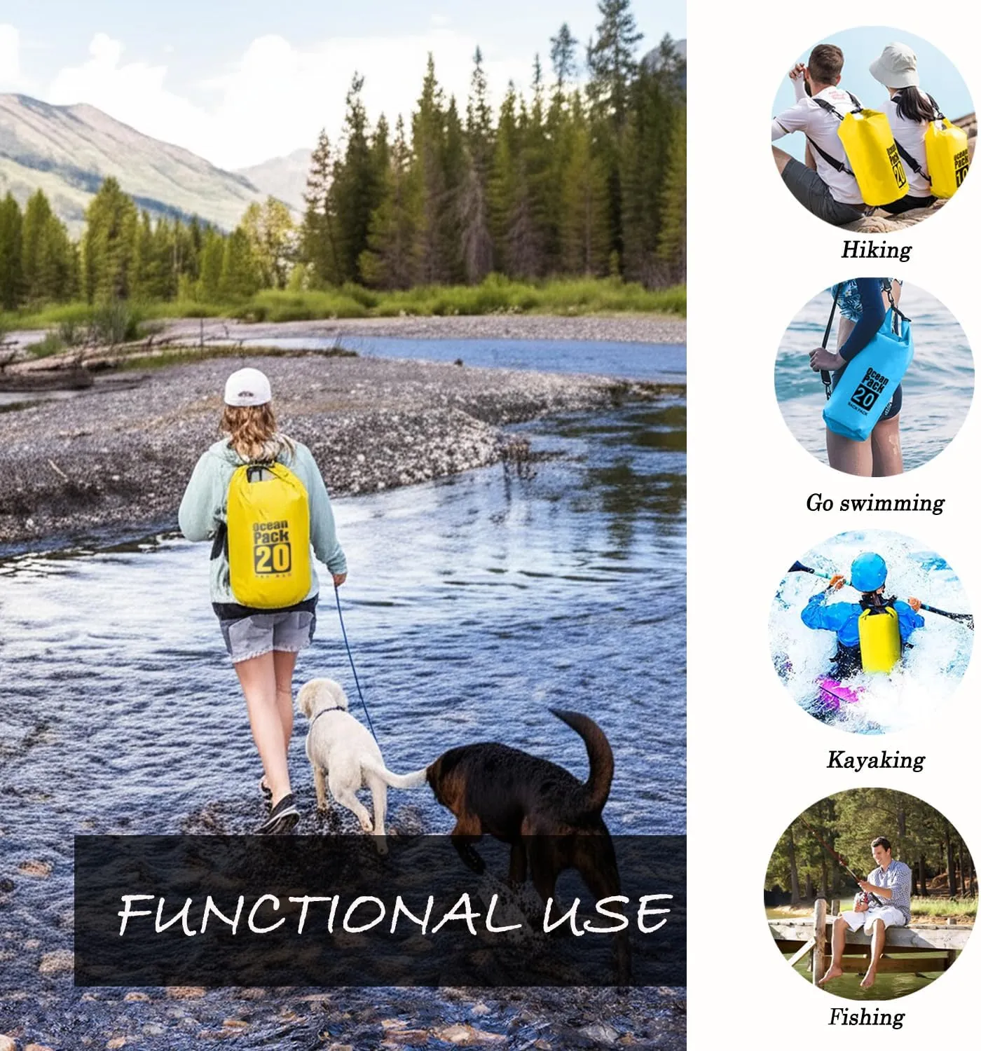 Floating Waterproof Dry Bag Backpack 5L/10L/20L, Roll Top Bag for Kayaking, Rafting, Boating, Swimming, Camping, Hiking, Beach, Fishing, Waterproof Beach Bag. (Yellow, 5L)