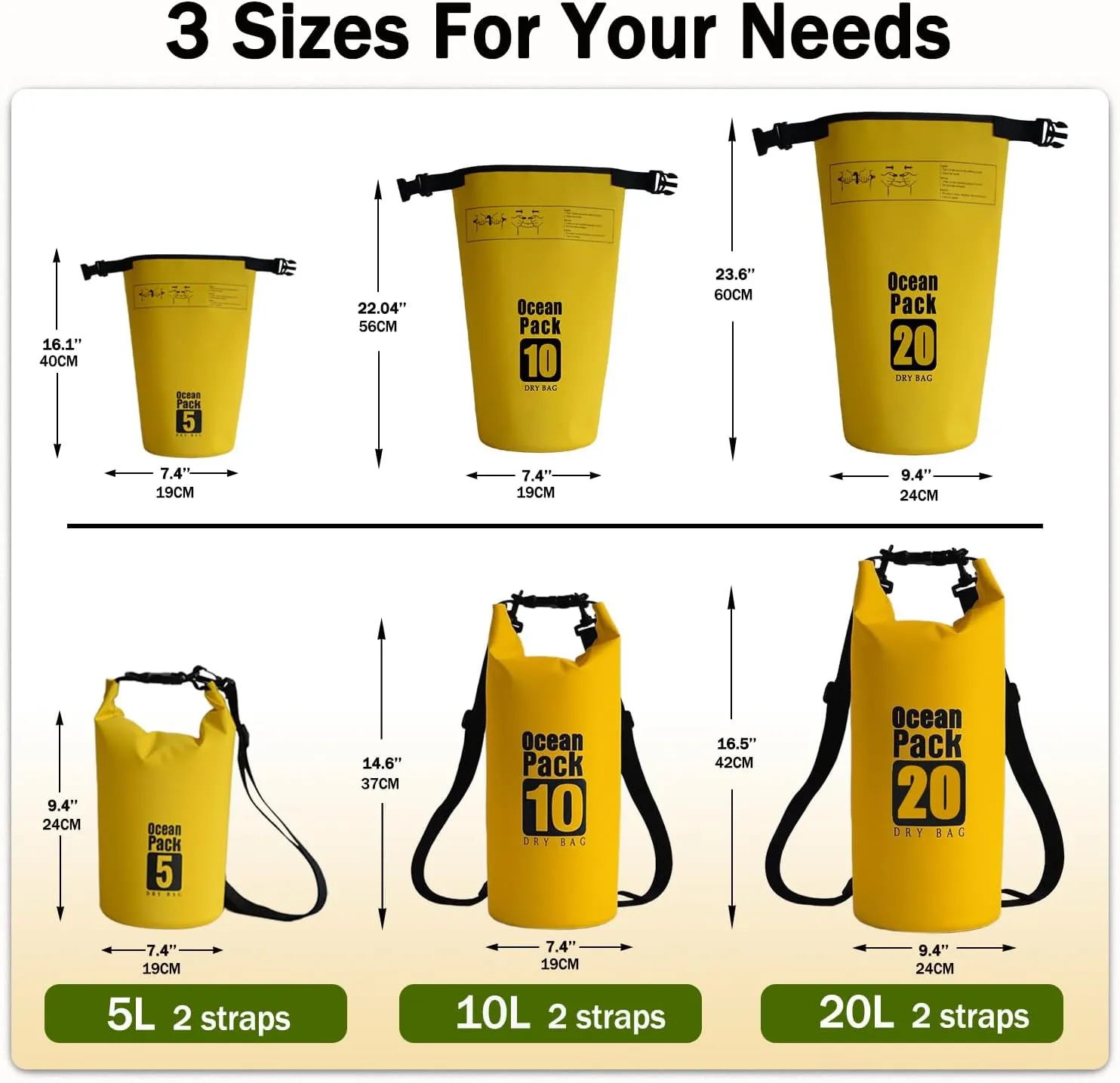 Floating Waterproof Dry Bag Backpack 5L/10L/20L, Roll Top Bag for Kayaking, Rafting, Boating, Swimming, Camping, Hiking, Beach, Fishing, Waterproof Beach Bag. (Yellow, 5L)
