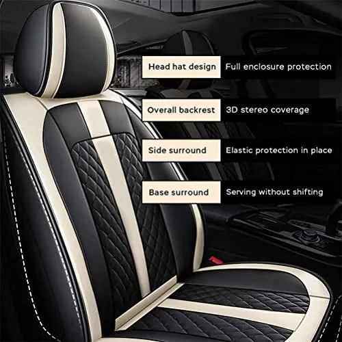 Front & Rear Seat Covers for Chevy Chevrolet Bolt EV EUV Car Seat Cover Luxury PU Leather Comfortable Stylish Black×Beige