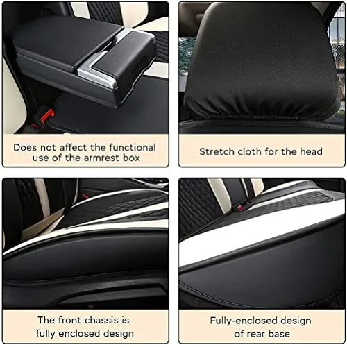 Front & Rear Seat Covers for Chevy Chevrolet Bolt EV EUV Car Seat Cover Luxury PU Leather Comfortable Stylish Black×Beige
