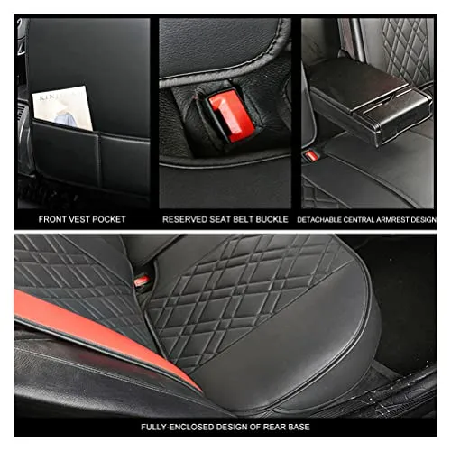 Front & Rear Seat Covers with Headrest Backrest Cushions for Chevy Chevrolet Bolt EV EUV Car Seat Cover Luxury Leather Fashionable Comfortable Black×Red