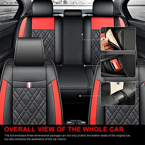 Front & Rear Seat Covers with Headrest Backrest Cushions for Chevy Chevrolet Bolt EV EUV Car Seat Cover Luxury Leather Fashionable Comfortable Black×Red
