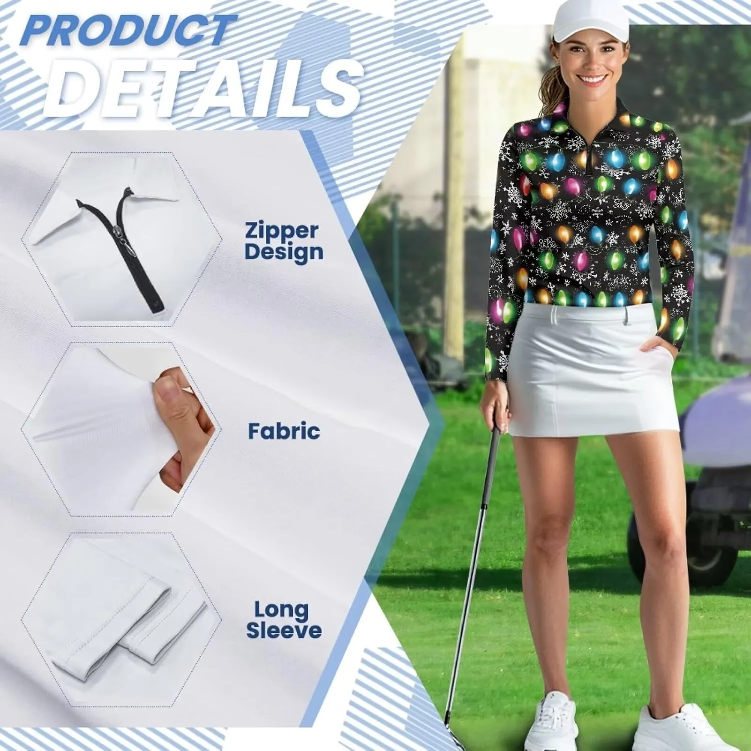 Golf Shirts for Women Long Sleeve Moisture Wicking Quarter Zip Golf Tennis Polo Shirts Pullover Workout Tops
