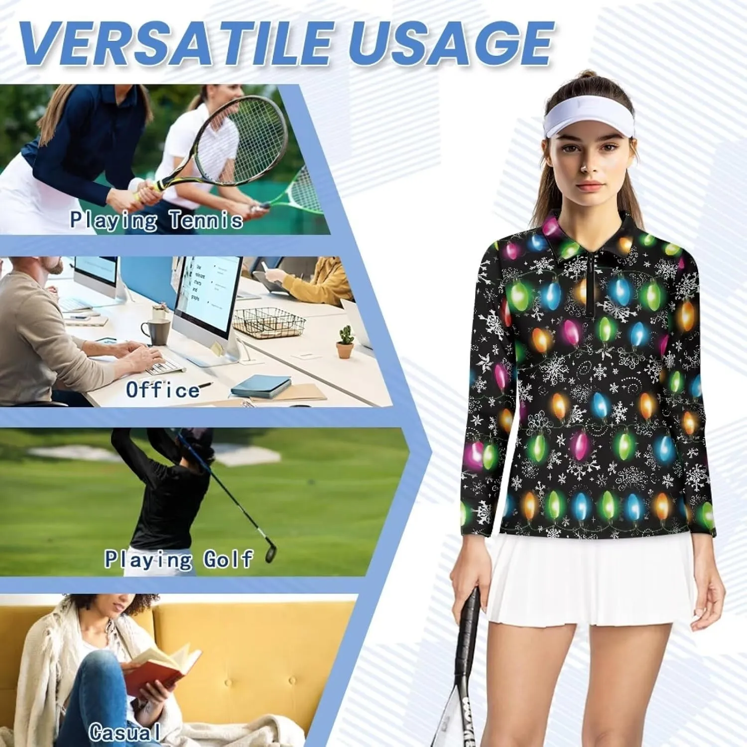Golf Shirts for Women Long Sleeve Moisture Wicking Quarter Zip Golf Tennis Polo Shirts Pullover Workout Tops