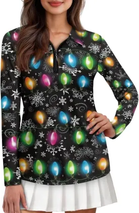 Golf Shirts for Women Long Sleeve Moisture Wicking Quarter Zip Golf Tennis Polo Shirts Pullover Workout Tops