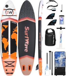 Inflatable Stand Up Paddle Board with SUP Accessories, 11'x34 x6 Surf Board with Stable Wide Deck and 3PCS Adjustable Paddle for Adults, Kids, Beginners