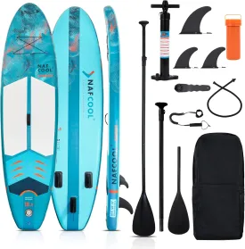 Inflatable Stand Up Paddle Board,10'4"32"6" Surfing Standing Paddle Board with SUP Accessories & Backpack, Non-Slip Deck,Removable Fins,Leash,Paddle,Hand Pump for Youth & Adult(Lake Blue)