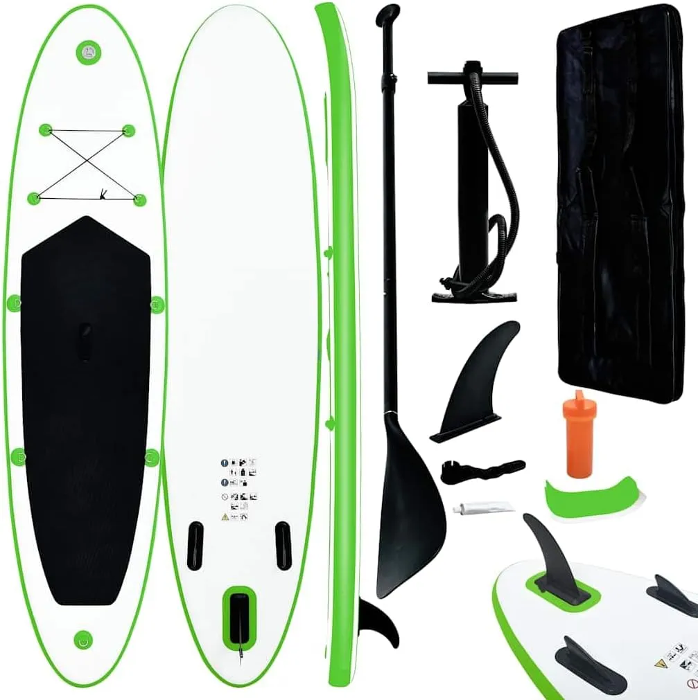 Inflatable Stand Up Paddleboard Set for Peaceful Waters and Thrilling Adventures, Lightweight and Easy to Transport, Green and White