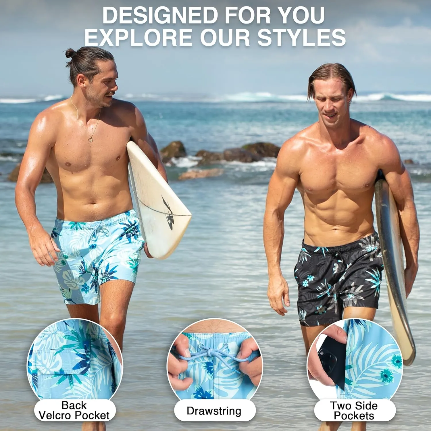 Kanu Surf Men's Adventure Swim Trunks with Compression Liner 5-inch Inseam Quick Dry Stretch Bathing Suit