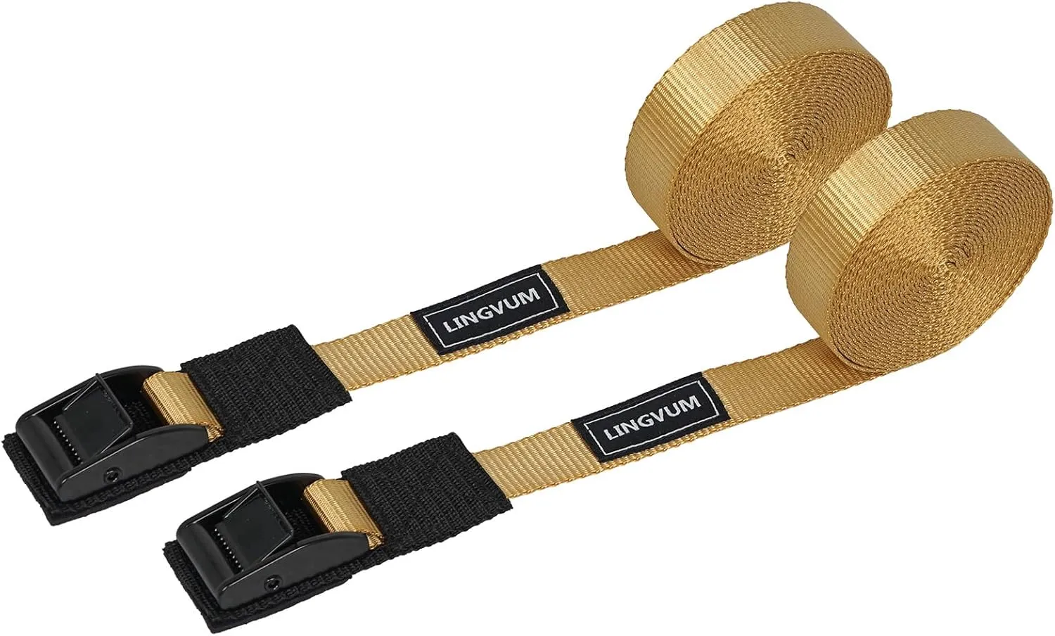 Kayak Tie Down Straps for Roof Rack - 15 Feet Adjustable Cam Buckle Lashing Strap for Kayak, Surfboard, SUP Board, Canoe, Cargo (Pair) - Black/Green/Golden